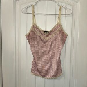 Pink Polka Dot Camisole with Lace Trim The Limited Medium